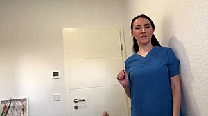 hot nurse in lingerie starts with teasing massage but ends with deepthroat blowjob cum covered tits and juicy shaved pussy fuck