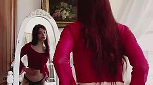 Redhead Doll In Red Lingerie Teases With Dildo On Petite Curves