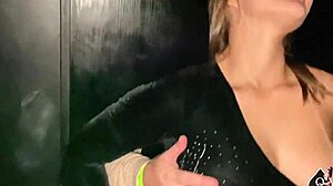 tempted wife slurps stranger cock at gloryhole as cuck watches