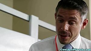 curvy sportsbabe with big tits deepthroats coach before office face fuck and facial