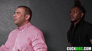 Black contractors stretch milf's ass while cuckold hubby watches every thrust