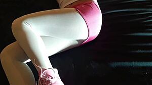 Laura's Pink Platform Heels Tease White Pantyhose