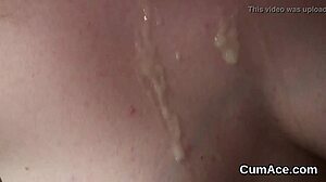 sexy centerfold devours cum facials in wild bukkake blowbang