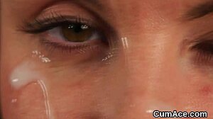 sexy centerfold devours cum facials in wild bukkake blowbang