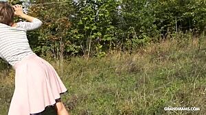 granny gets fucked on grass and deepthroats young 18+ cock