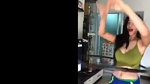 Sweaty Thai whore shakes massive fake tits in erotic dance routine