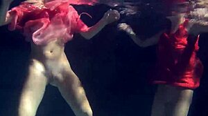 russian lesbian babes splash kiss and grope juicy tits underwater in pool