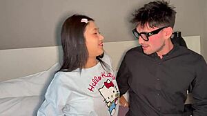 Petite Asian exchange student takes my monster cock hard while begging for more cum