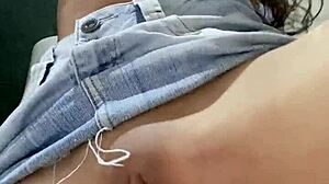 damn this hot petite in miniskirt fucks her horny pussy so good