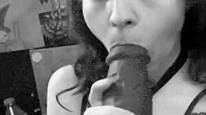 latina slurps huge bbc dildo deepthroat in closeup fetish suck