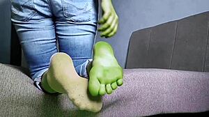 homemade she hulk cosplay milf's big green ass pussy and feet for halloween jerk off