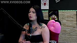 her 24cm cock blowjob fetish shines with two men experience on sheer red