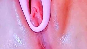 curvy latina babe's big puffy pussy gets intense toy pounding close up to wet orgasm