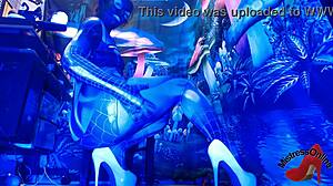 sexy spiderbabe costume ripped open for raw halloween pounding frenzy!