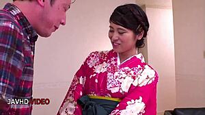 Naughty JAV Wife in Kimono Delivers Hot Blowjob Then Fucks Passionately