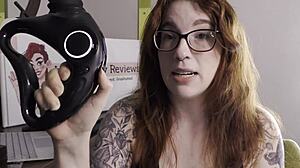 Redhead reviews Uros Nexus sex machine dildo vibrator on big tits and vagina