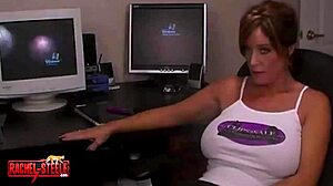 WOW MILF TEACHES DILDO LESSON TO SALESMAN IN STOCKINGS AND HEELS!