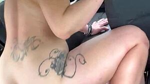 busty hooker bounces on cock reverse cowgirl in car... cum loads her phat ass!