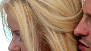 Blonde Cutie Strips Lingerie Fucks Two Guys Double Penetration