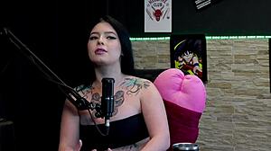 her 24cm cock blowjob fetish shines with two men experience on sheer red