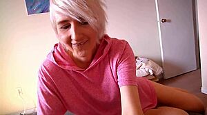 That cute shy blonde next door slurps cock then gulps cum