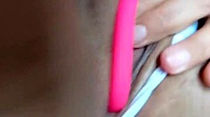 Curvy Latina masturbates juicy pussy with remote vibrator in bedroom