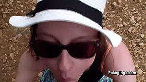 Outdoor milf teen takes cum in mouth