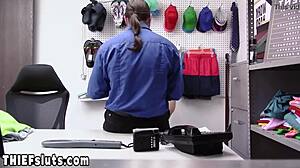 Dirty cop spreads shy teen's shaved pussy for deep monster cock inspection and fuck