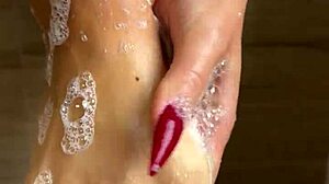Amateur Brunette Wife Fucked Rough in Shower Cumshot on Big Tits