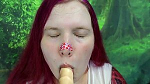 watch this chubby redhead tranny shake booty twerk dildo fuck up close