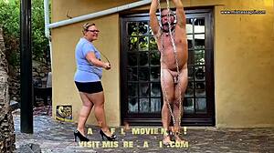 Mistress April commands bound slave lick her latex boots now