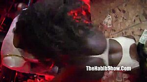 sexy ebony freaks misty stone and sutra fire strip and grind on big black monster cocks in ghetto hood heat