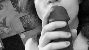 latina slurps huge bbc dildo deepthroat in closeup fetish suck