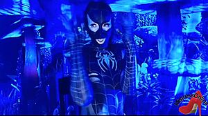 sexy spiderbabe costume ripped open for raw halloween pounding frenzy!