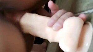 native american slut with huge tanned tits rides dildo hard!!