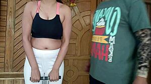 whoa cutie 😍 tricked into yoga striptease... now suck trainer's cock deep in class 🥵