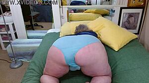 curvy blue granny panties soaked wet from fingering her hairy pussy