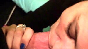 Tipsy petite girlfriend slurps deepthroat blowjob for friend