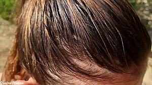 skinny brunette ponytail neighbor sucks my big dick then fucks outdoor in forest skirt up