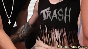 goth fetish ho gets her ass fucked and fingered hard while she blows and masturbates