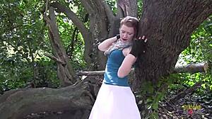 blonde scales tree fingering herself to outdoor squirt orgasm