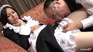 ugly old guy seduces skinny asian teen maid into rough uncensored jav fuck hairy pussy