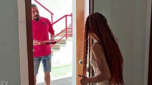 brazilian brunette roberta ruiva bends over for pizza delivery boy's big cock in doggystyle domination