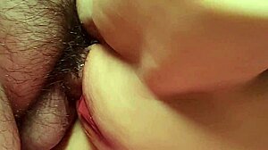 this position hits her big shaved pussy just right for intense double toy fun