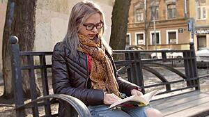 herda wisky spots a hung stranger and dives into avid reading turned steamy petite pounding session