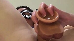 Russian Brunette Dildo Rides Pussy Sucks Fingers Reverse Cowgirl Close-Up Short Skirt Small Tits