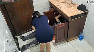 I trusted my wife with the plumber and now he's banging her tight pussy bareback in our home