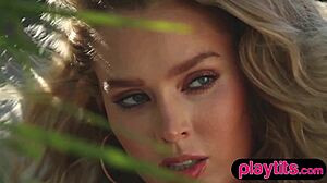 petite blonde australian milf strips skinny body naked outdoors