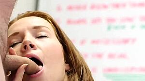 Feisty Beauty Gulps Cum Load from Bukkake Facial