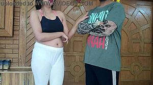 whoa cutie 😍 tricked into yoga striptease... now suck trainer's cock deep in class 🥵